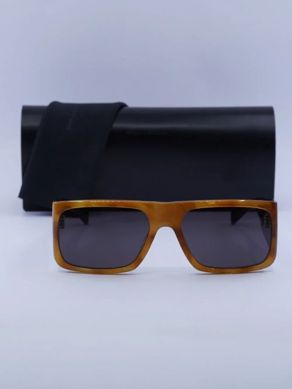 Saint Laurent SL736 001 Geometric Sunglasses - Brown Havana/Black / Grey